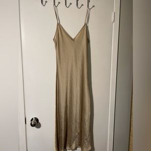 Aritzia Wilfred gold slip midi dress size small